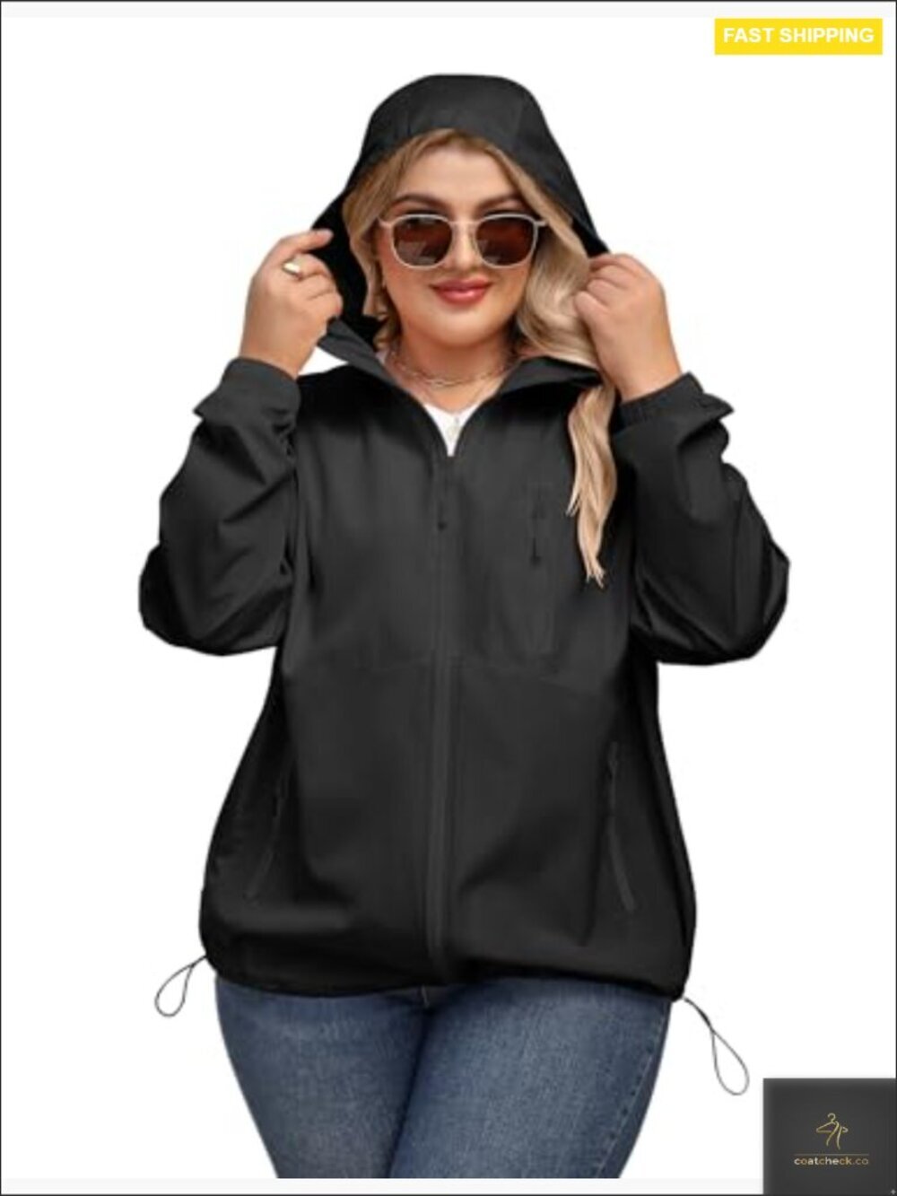 Plus Size Lightweight Rain Jacket Waterproof Hooded Packable Trench Coat Outdoor - Picture 2 of 7